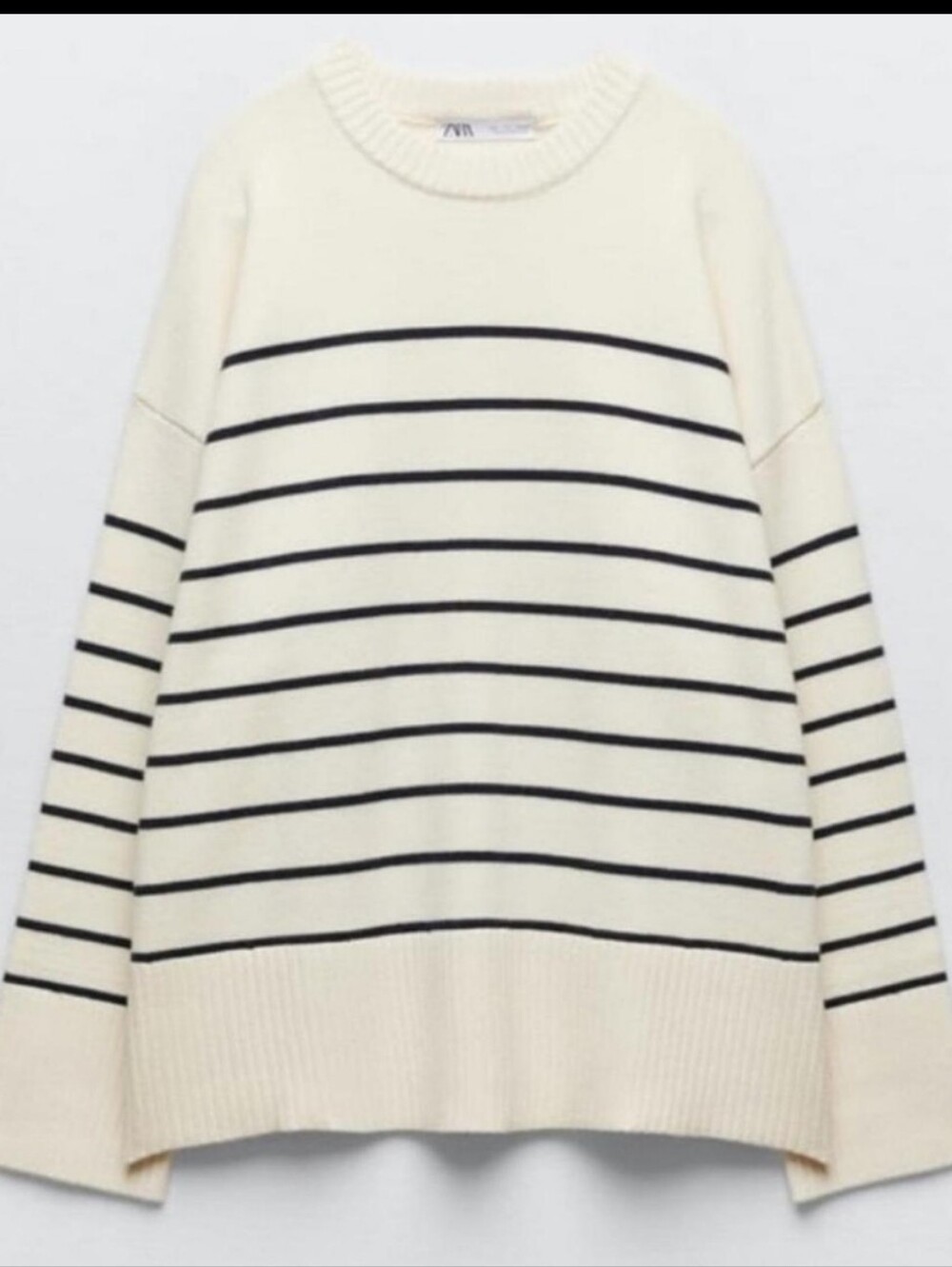 Zara Cream Black Striped Oversized Knit Sweater Size S #A30